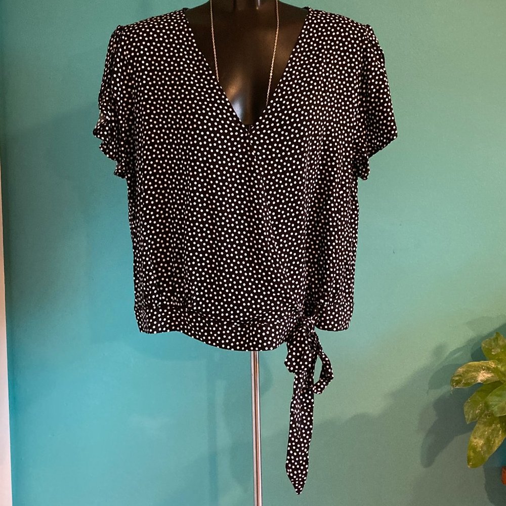 Polka Dot Cropped Faux Wrap Top